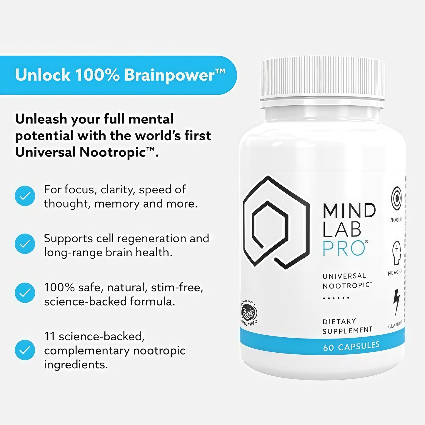 Mind Lab Pro® MLP® v4 Universal Nootropic™ Brain Booster Supplement for Focus-60-Count